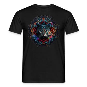 Katze Mandala Kunst Katzenmotiv Geschenk Blumen - Männer T-Shirt - Schwarz - Vorne - AI Model Male 178 light (178cm)
