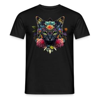 Katze Blumen Kunst Geschenk Katzenmotiv Tier - Männer T-Shirt - Schwarz - Vorne - AI Model Male 178 light (178cm)
