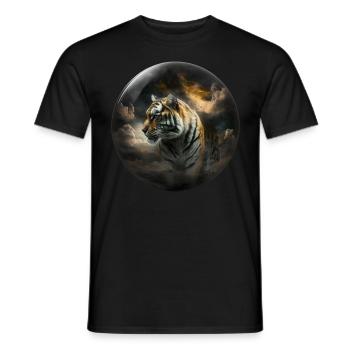 Tiger Glas Kugel Wolke Raubkatze Geschenk Kunst - Männer T-Shirt - Schwarz - Vorne - AI Model Male 178 light (178cm)