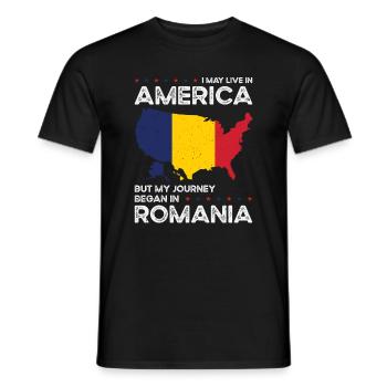 né Roumanie Roumanie États-Unis - T-shirt homme - noir - Devant - AI Model Male 178 light (178cm)