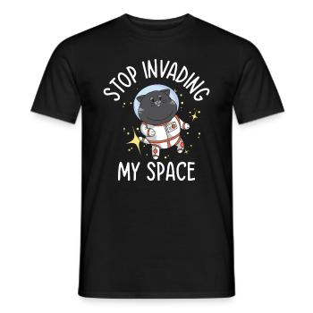 Weltraum Schnurrende Katze Astronaut - Männer T-Shirt - Schwarz - Vorne - AI Model Male 178 light (178cm)