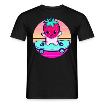 Strawberry skateboard in sunset - Men's T-Shirt - black - Front - AI Model Male 178 light (178cm)
