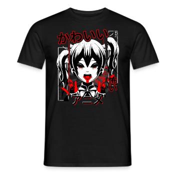 Japanese Scary Dark Kawaii Anime Horror Manga Girl - Men's T-Shirt - black - Front - AI Model Male 178 light (178cm)