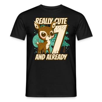 really Cute and already 7 - fawn children birthday - Männer T-Shirt - Schwarz - Vorne - AI Model Male 178 light (178cm)