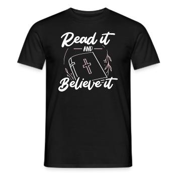 Read it and believe it Christian Bible Faith - Men's T-Shirt - black - Front - AI Model Male 178 light (178cm)