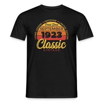 Retro 100 Years September 1923 Birthday Vintage - Men's T-Shirt - black - Front - AI Model Male 178 light (178cm)