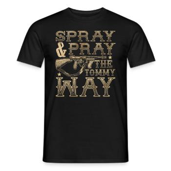 Spr�hen und beten Sie die Tommy Way Funny Gun Tomm - Männer T-Shirt - Schwarz - Vorne - AI Model Male 178 light (178cm)
