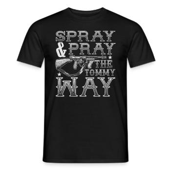 Spr�hen und beten Sie die Tommy Way Funny Gun Tomm - Männer T-Shirt - Schwarz - Vorne - AI Model Male 178 light (178cm)