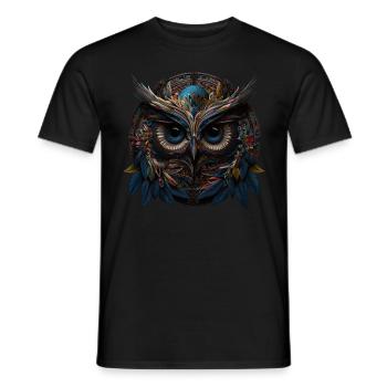 Owl Night Bird Bird Animal Gift Mandala - Men's T-Shirt - black - Front - AI Model Male 178 light (178cm)