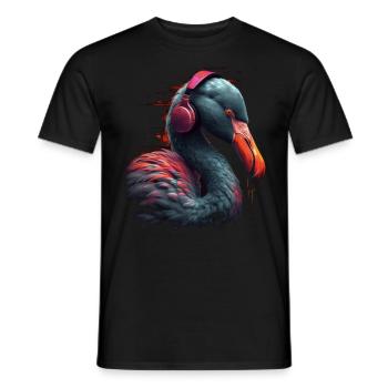 Flamingo Music Headphones Animal Gift - Men's T-Shirt - black - Front - AI Model Male 178 light (178cm)