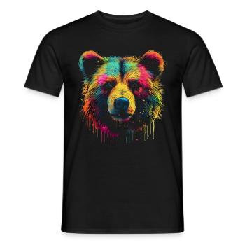 Bear Colorful Forest Artwork Animal Art Gift - Men's T-Shirt - black - Front - AI Model Male 178 light (178cm)