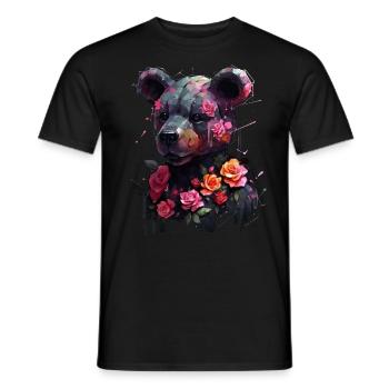 Bear Flowers Roses Woman Gift Animal Motif Art - Men's T-Shirt - black - Front - AI Model Male 178 light (178cm)
