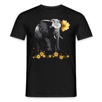 Elefant Tier Geschenk Afrika Kunst Blumen - Männer T-Shirt - Schwarz - Vorne - AI Model Male 178 light (178cm)