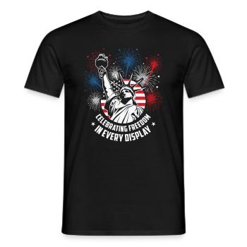 USA Independence Patriotic American Flag Fireworks - Men's T-Shirt - black - Front - AI Model Male 178 light (178cm)