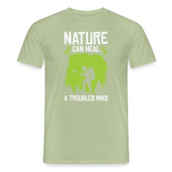 Santé mentale Nature Environnement - T-shirt homme - vert sauge - Devant - AI Model Male 178 light (178cm)