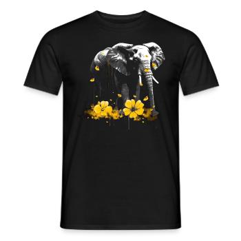 Elefant Tier Geschenk Afrika Kunst Blumen - Männer T-Shirt - Schwarz - Vorne - AI Model Male 178 light (178cm)