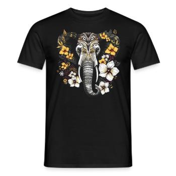 Elefant Tier Geschenk Afrika Kunst Blumen - Männer T-Shirt - Schwarz - Vorne - AI Model Male 178 light (178cm)