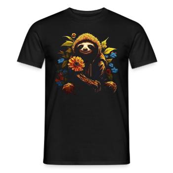Paresseux Animal Cadeau Animal Motif Fleurs - T-shirt homme - noir - Devant - AI Model Male 178 light (178cm)