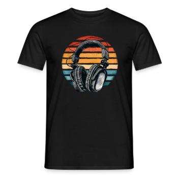 Vintage Headphones Retro DJ Playing Music Party - Men's T-Shirt - black - Front - AI Model Male 178 light (178cm)