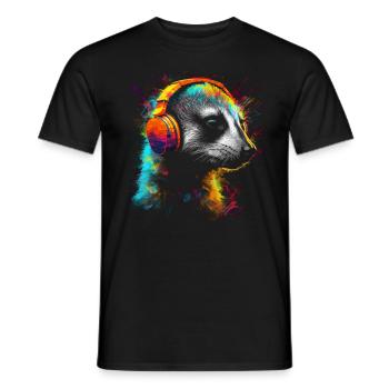 Meerkat Headphones Animal Music Art Musician - Men's T-Shirt - black - Front - AI Model Male 178 light (178cm)