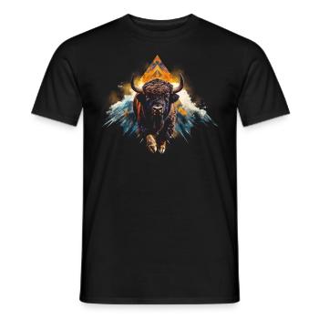 Bison Mountains Gift Mountain Hiking Animal Art Motif - Men's T-Shirt - black - Front - AI Model Male 178 light (178cm)