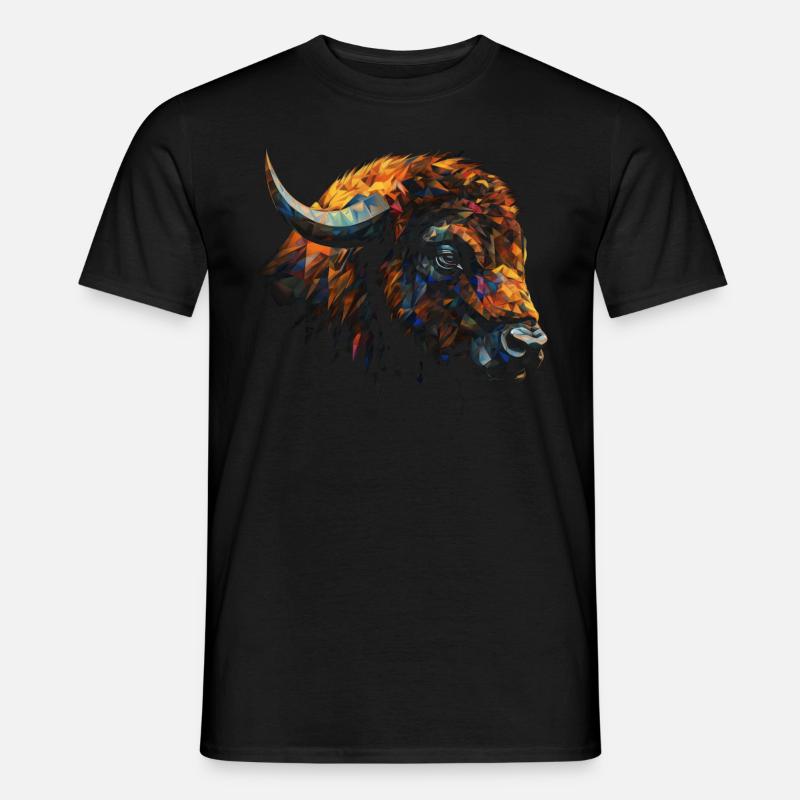 Bison Polygon Bunt Waldtiere Tier Geschenk Tiere - Männer T-Shirt - Schwarz