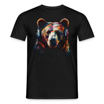 Bear Music Headphones Forest Animals Art Colorful Animal - Men's T-Shirt - black - Front - AI Model Male 178 light (178cm)