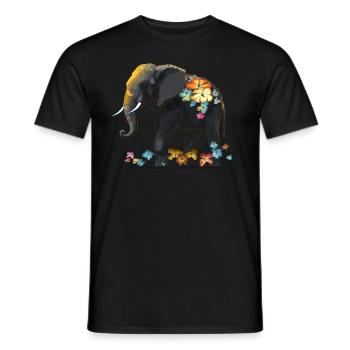Elefant Tier Geschenk Afrika Kunst Blumen - Männer T-Shirt - Schwarz - Vorne - AI Model Male 178 light (178cm)