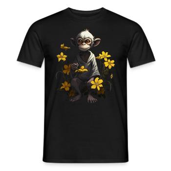 Monkey Sunflower Anime Animals Gift Cuddly - Men's T-Shirt - black - Front - AI Model Male 178 light (178cm)