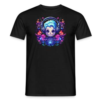 Synthwave Roboter Girl Design - Männer T-Shirt - Schwarz - Vorne - AI Model Male 178 light (178cm)