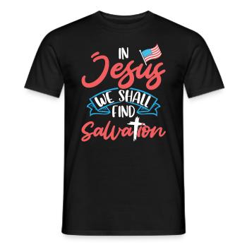 En Jésus nous trouverons le salut américain - T-shirt homme - noir - Devant - AI Model Male 178 light (178cm)