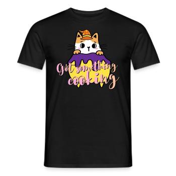 Cat got something cooking halloween witch's brew - Men's T-Shirt - black - Front - AI Model Male 178 light (178cm)