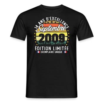 Vintage rétro septembre 2009 anniversaire 14 Ans - T-shirt homme - noir - Devant - AI Model Male 178 light (178cm)