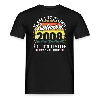 Vintage rétro septembre 2008 anniversaire 15 Ans - T-shirt homme - noir - Devant - AI Model Male 178 light (178cm)
