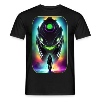 Dessin animé de science-fiction avec des extraterrestres et des astronautes - T-shirt homme - noir - Devant - AI Model Male 178 light (178cm)