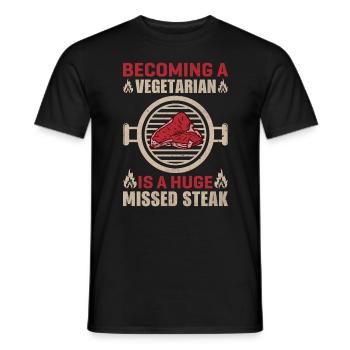 Steak Vegan Friend Grillmeister BBQ - Men's T-Shirt - black - Front - AI Model Male 178 light (178cm)