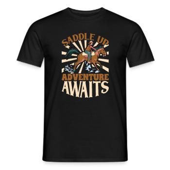 Selle - l’aventure vous attend - chevaux - T-shirt homme - noir - Devant - AI Model Male 178 light (178cm)