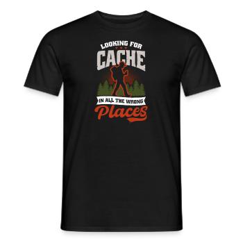 Geocaching Looking For Cache In All Wrong Places - Men's T-Shirt - black - Front - AI Model Male 178 light (178cm)