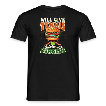 Tennis Player Give Tennis Advice For Burgers - Men's T-Shirt - black - Front - AI Model Male 178 light (178cm)
