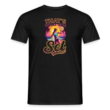 Beach Volleyball That's What She Set - Men's T-Shirt - black - Front - AI Model Male 178 light (178cm)
