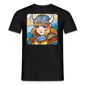 Niedliche Wikingerin Germanin Schildmaid im Comic - Männer T-Shirt - Schwarz - Vorne - AI Model Male 178 light (178cm)