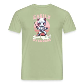 Fechten lässt sich leicht von Schwertern ablenken - Männer T-Shirt - Sage - Vorne - AI Model Male 178 light (178cm)