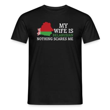 Nothing Scares Me My Wife Is Belarusian Husband - Men's T-Shirt - black - Front - AI Model Male 178 light (178cm)