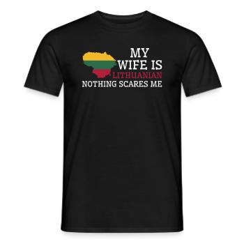 Nothing Scares Me My Wife Is Lithuanian Husband - Men's T-Shirt - black - Front - AI Model Male 178 light (178cm)