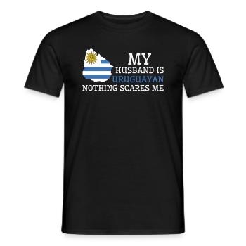 Nothing Scares Me My Wife Is Uruguayan Husband - Men's T-Shirt - black - Front - AI Model Male 178 light (178cm)