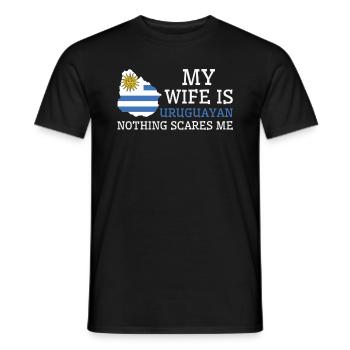 Nothing Scares Me My Wife Is Uruguayan Husband - Men's T-Shirt - black - Front - AI Model Male 178 light (178cm)