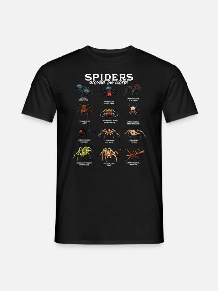 Pająki na świecie - gatunki pająków - T-shirt męski - czarny