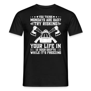 Lumberjack Equipment Arborist Kit Wood Chopping - Men's T-Shirt - black - Front - AI Model Male 178 light (178cm)