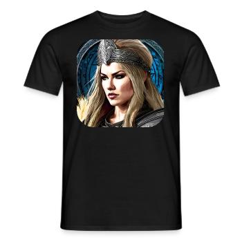 Trotse Viking Shieldmaiden Cyborg - Heren T-shirt - zwart - Voor - AI Model Male 178 light (178cm)