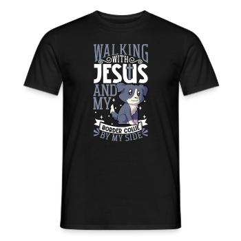 Jésus et le chien - Border Collie - T-shirt homme - noir - Devant - AI Model Male 178 light (178cm)